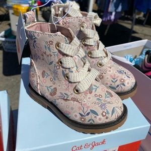 Toddler Pink Tan Flower Boots